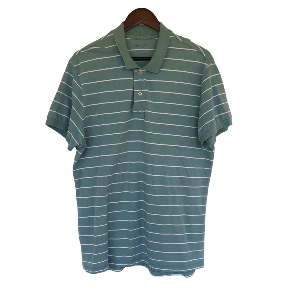 Eddie Bauer Polo Shirt Mens Large Short Sleeve Blue Stripe Casual Cotton
